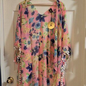 2 for $12: PASSION FUSION PINK FLORAL KIMONO, M/L , NWT